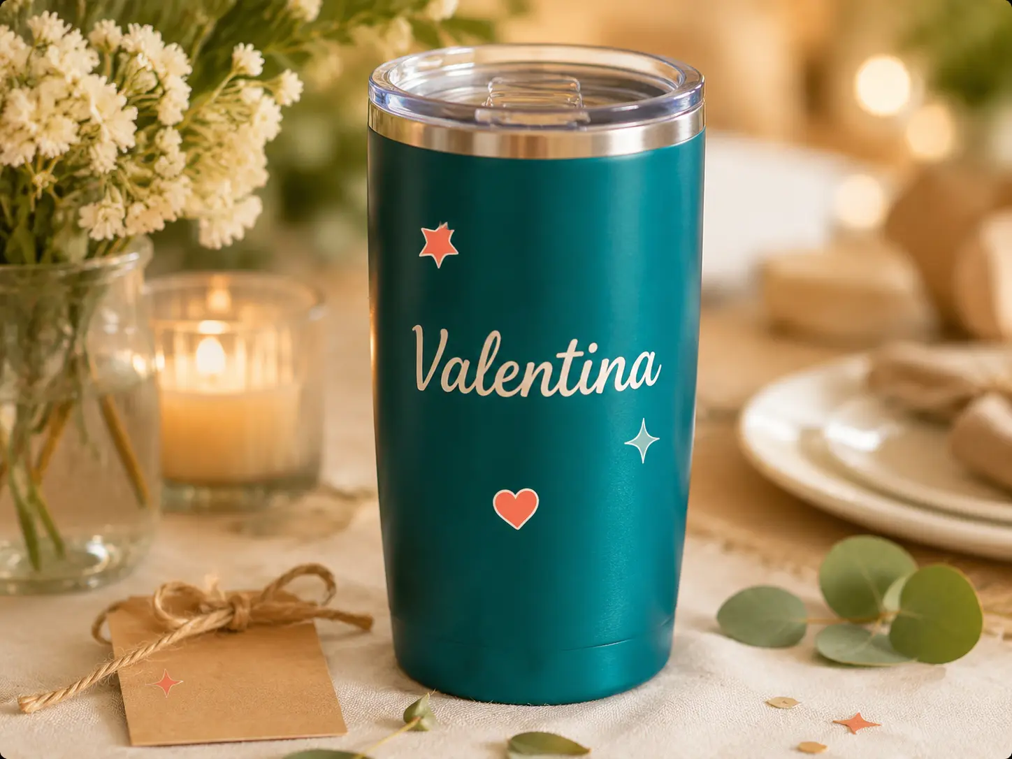 Termo personalizado con nombre y stickers decorativos